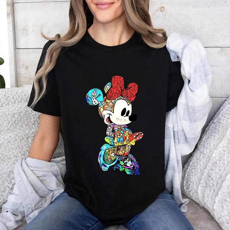 Color: Gold, Size: M - Disney Couples Mickey Mouse Minnie Print T-shirt Couples Men's and Women's Cotton Short Sleeve Casual Tops