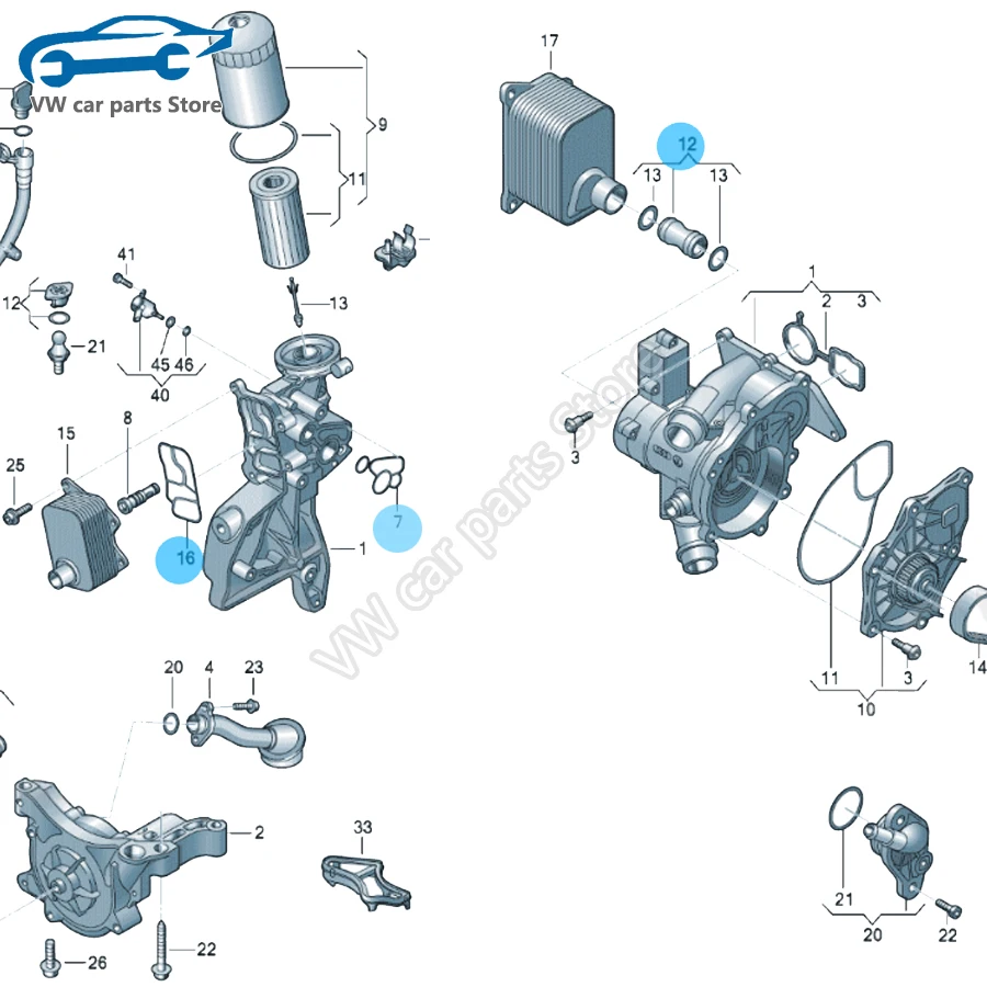 Color: MULTI - 06J117070C 06J115441A Oil Cooler Gasket Pipe And Connector Joint For EA888 Audi A4A5A6Q5 VW Golf Tiguan Passat Jetta 06L115441