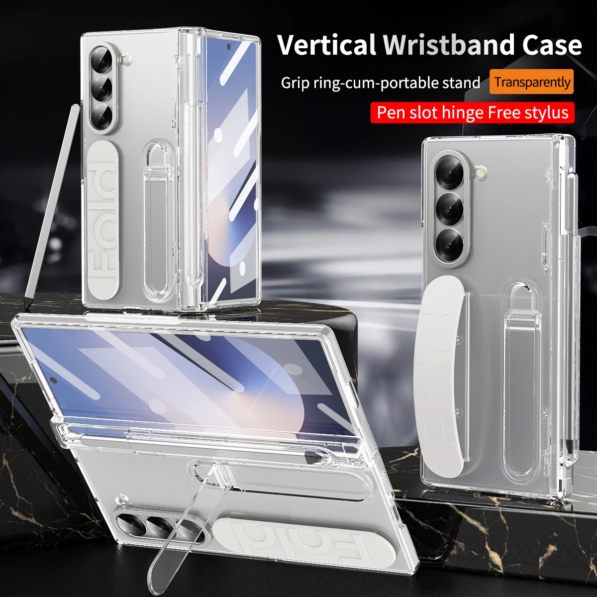 Color: Coffee, Material: aluminum - Touch Pen Case For Samsung Galaxy Z Fold 6 5 4 3 Skin Friendly Folding Hinge with Elastic Wrist Band Screen Tempered Film Cover