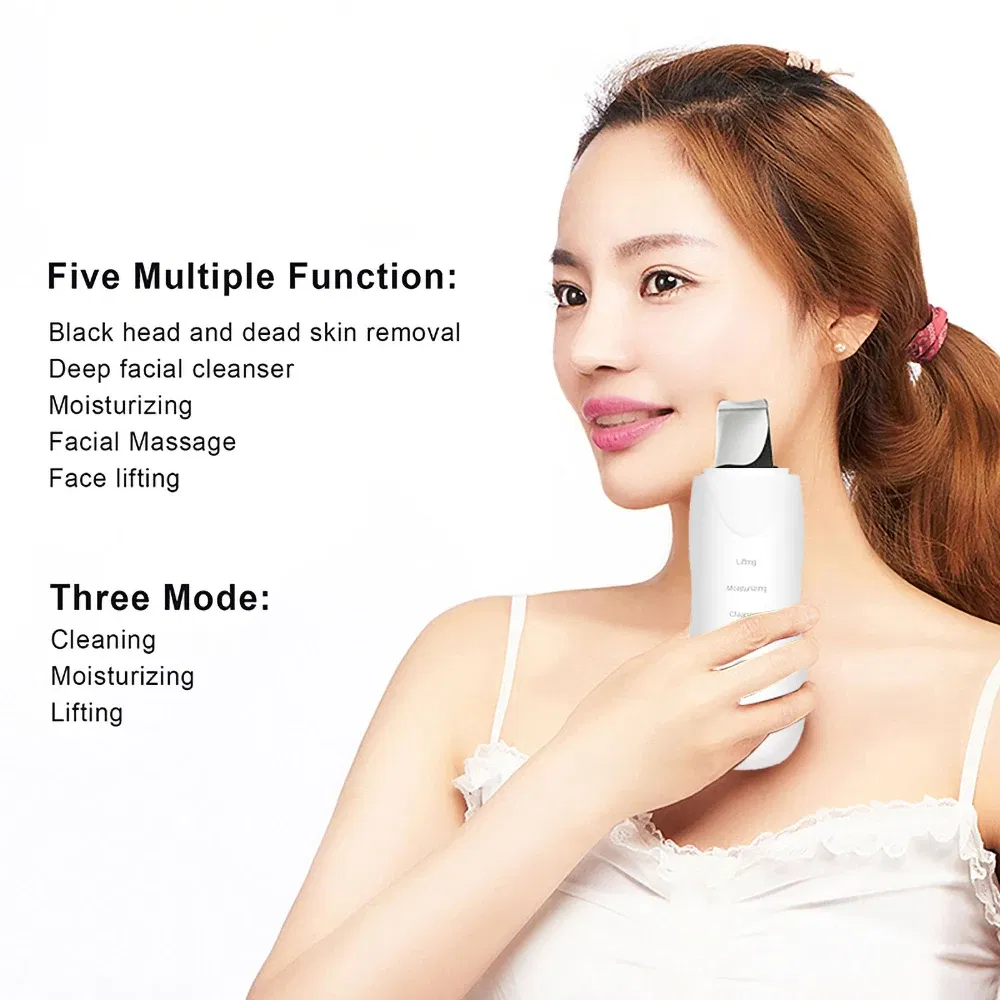 Color: Red - Ultrasonic Skin Scrubber Scrubber Deep Vibrate Facial Cleaner Shovel Face Scrubber Peeling Black Head Remover Facial Massager