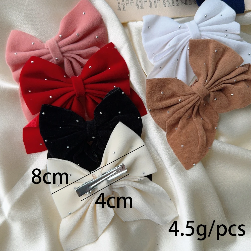 Color: Burgundy - 2Pcs Starry Dots Red Velvet Bow Hair Pins Hair Clips Kids Girls Fashion Christmas Barrettes Ponytail Holder Headwear Accessories