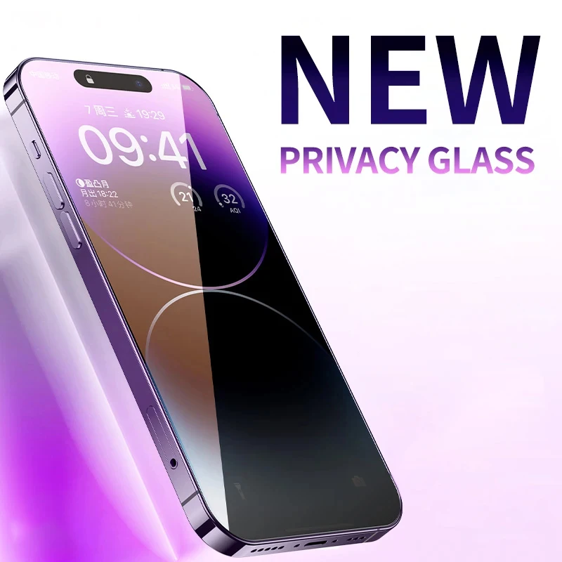 Color: Yellow - Anti Blue Light Privacy Tempered Glass for iPhone 16 15 Pro Max 14 Plus 13 12 Mini 11 Eye Protection Clear Screen Protector Film