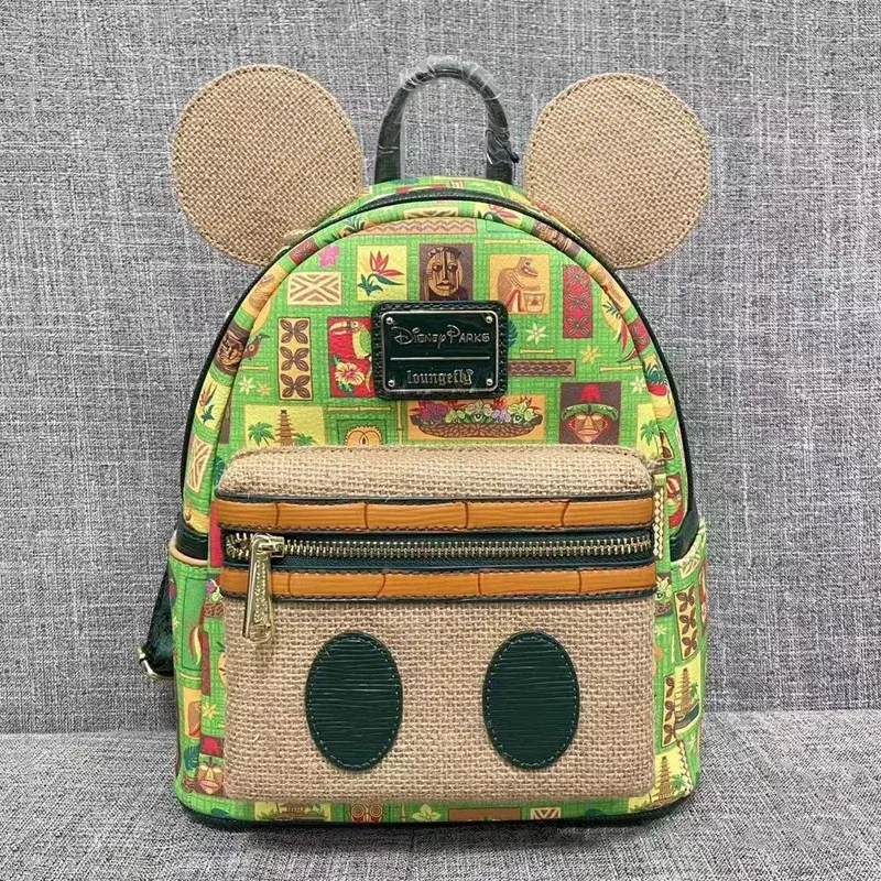 Color: Watermelon red - Disney Tinker Bell Women Double Strap Shoulder Bag Purse Cute Disney Princess Belle PU Leather Mickey Ariel Backpack