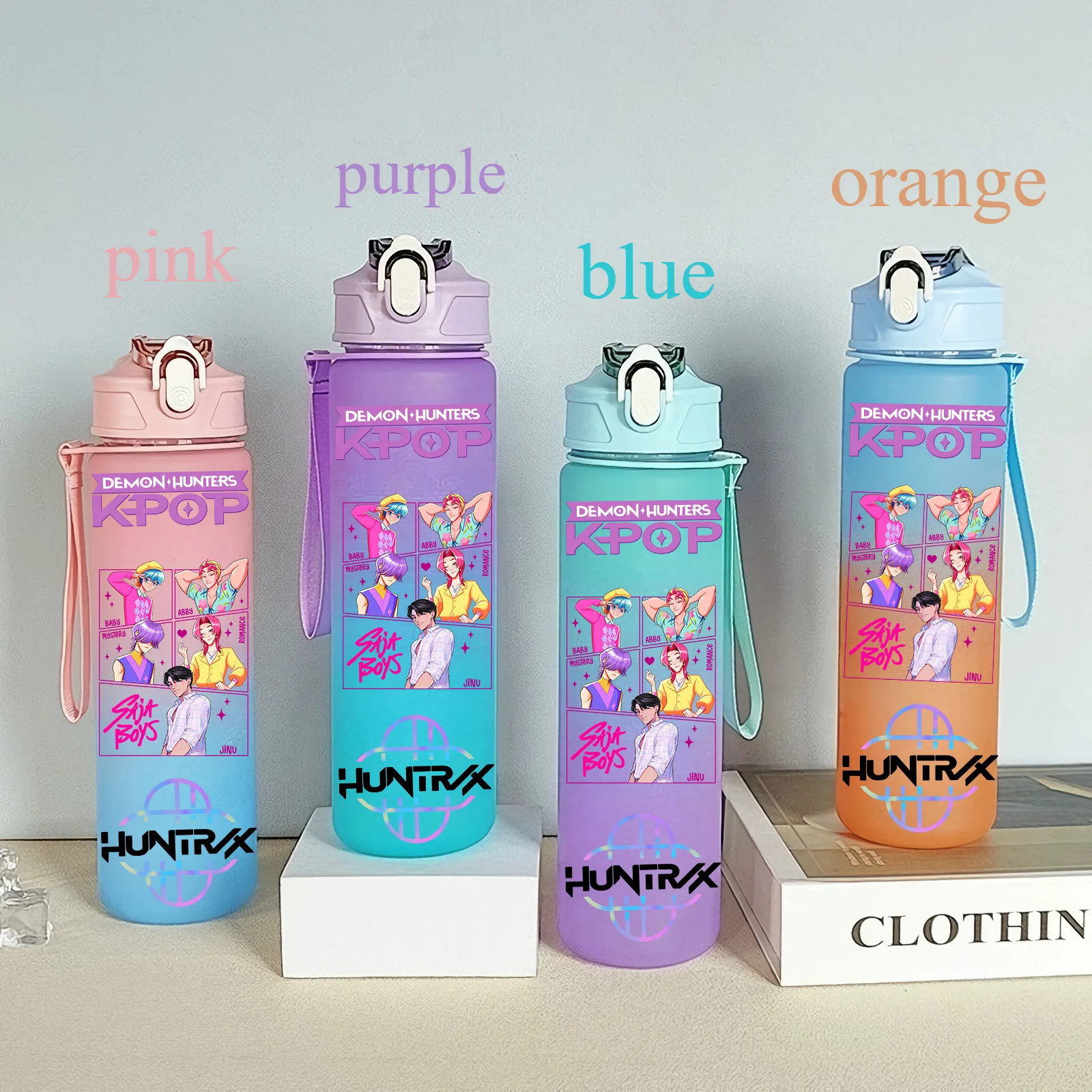 Color: Fluorescent Green, Size: 12cm - 750ML K-pop Demon Hunters HUNTR X Rumi Mira Zoey Jinu Celine Kpop Plastic Water Cup K Pop Drinking Bottle School Huntrix Gourde
