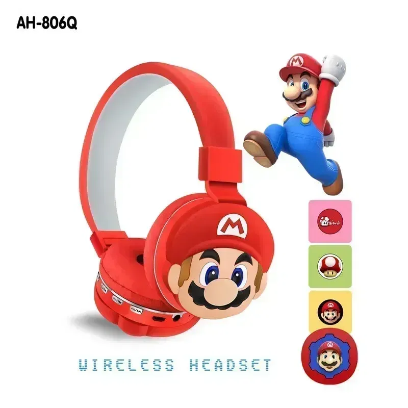 Color: WHITE - Game Marios Bros anime Wireless Bluetooth Headphones Children's Headwear Cute Cartoon Wireless Headset kids Birthday Gift toy