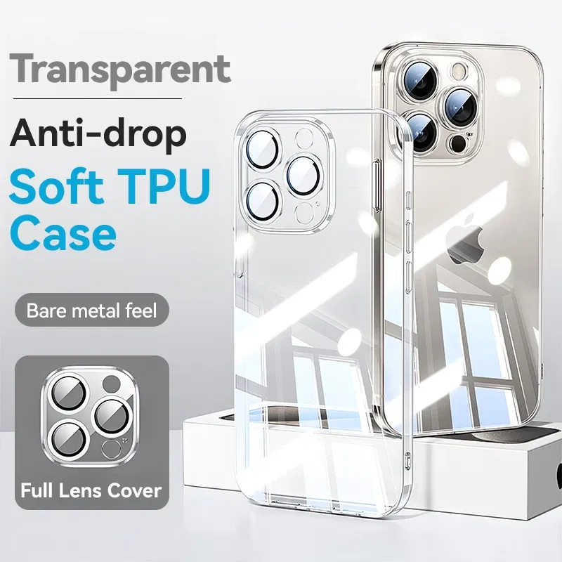Color: Beige, Material: aluminum - Joyroom Case For iPhone 16 15 14 13 Pro Max Transparent Cover For iPhone 16 Pro Max Soft TPU Anti-drop Case With Len Protection