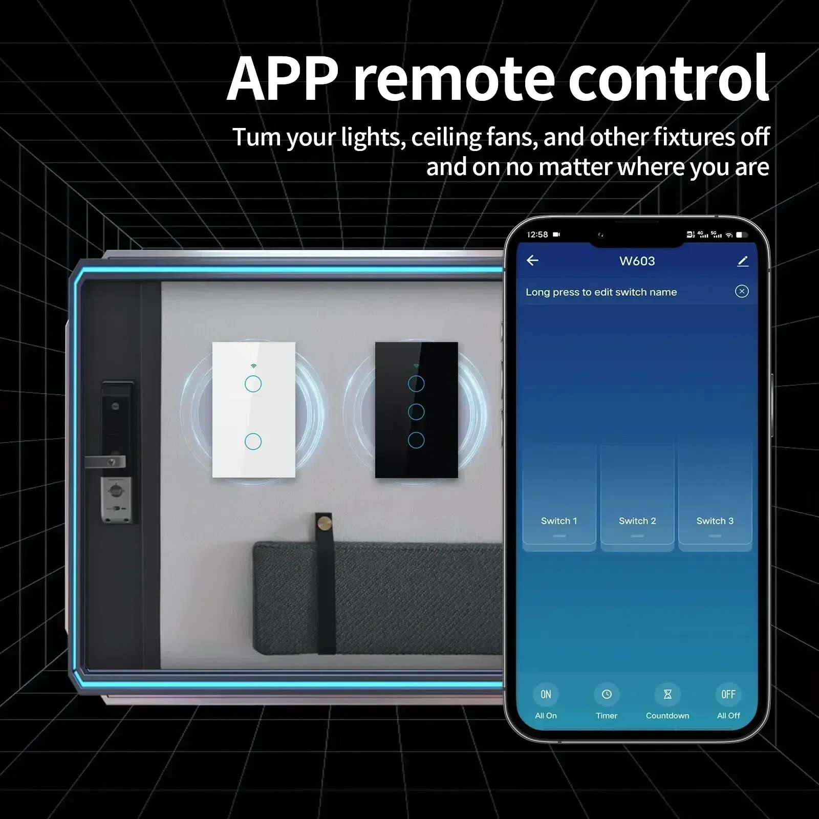 Color: GRAY - Tuya US WiFi+Bluetooth Smart Switches No Neutral Wire Required 1/2/3/4 Gang Light WiFi Touch Switch Work with Alexa Google Home