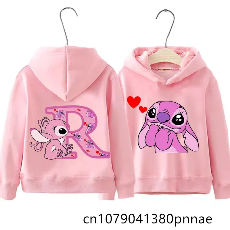 Color: Pink, Kid Size: 18M - Girls Boys Lilo and Stitch Sportswear Hoodies Casual Fashion Sweatshirts Angel Letter AZ Anime Autumn/Winter Hoodie Kids Hoodies