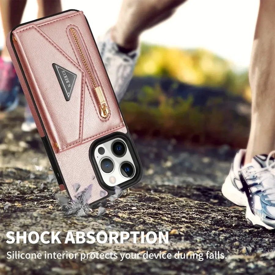 Material: nylon, Color: Pink - Wallet Side Card Zipper Flip Crossbody Leather Case For iPhone 15 14 Pro Max 13 Mini 12 11 SE 2022 2020 X XS XR 8 7 6 6s Plus