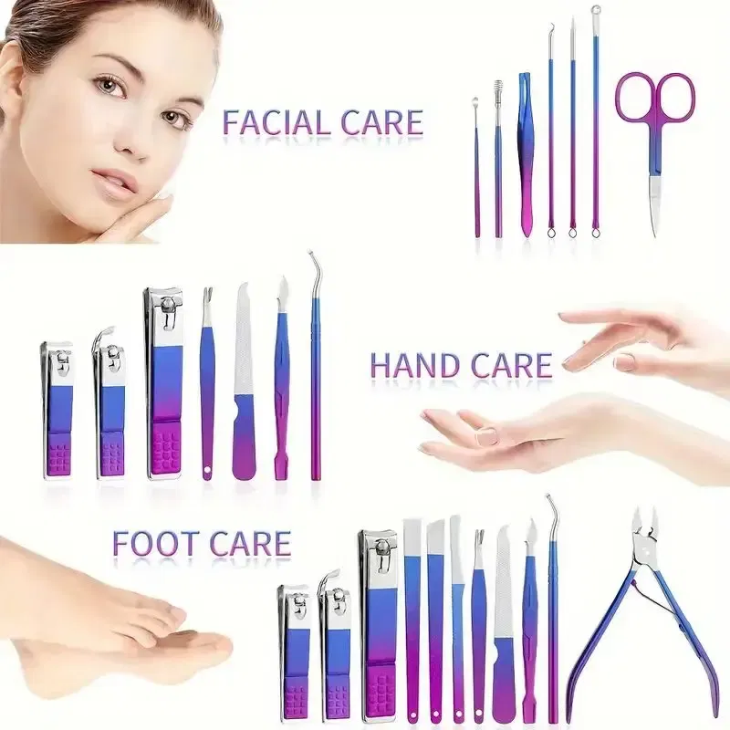 Color: WHITE - 6-18pcs Set Professional Stainless Steel Manicure & Pedicure Kit Precision Nail Care with Travel Case with Nail Clipper Scissor