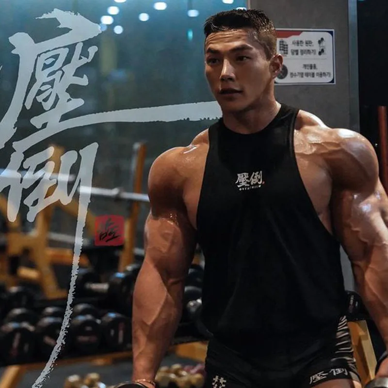 Color: Blue, Size: XXXL - Summer New Figure Sports Vest Men's Cotton Elastic Training Fitness Vest Fashion Basketball Enthusiasts Hot Transfer Logo