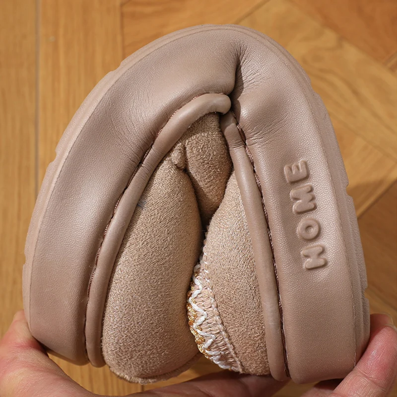 Color: GRAY, Shoe Size: 38-39 - Comfort Thick Bottom Cotton Slippers Women 2025 Winter Warm Thick Plush Non Slip Furry Clogs Shoes Embroidery Suede Snow Boots