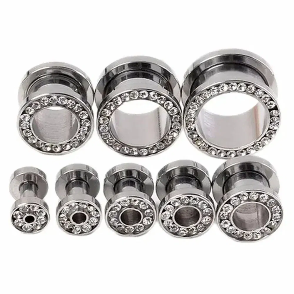 Metal color: Rhodium Plated, Main Stone Color: Yellow - 2pc Steel Multicolour Crystal Ear Plug Flesh Tunnel 8g ( 3mm ) - 1" ( 25mm ) Gauge Expander Stretcher Screw Fit
