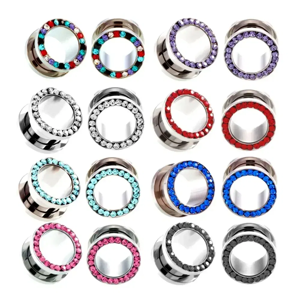 Metal color: Rhodium Plated, Main Stone Color: Yellow - 2pc Steel Multicolour Crystal Ear Plug Flesh Tunnel 8g ( 3mm ) - 1" ( 25mm ) Gauge Expander Stretcher Screw Fit