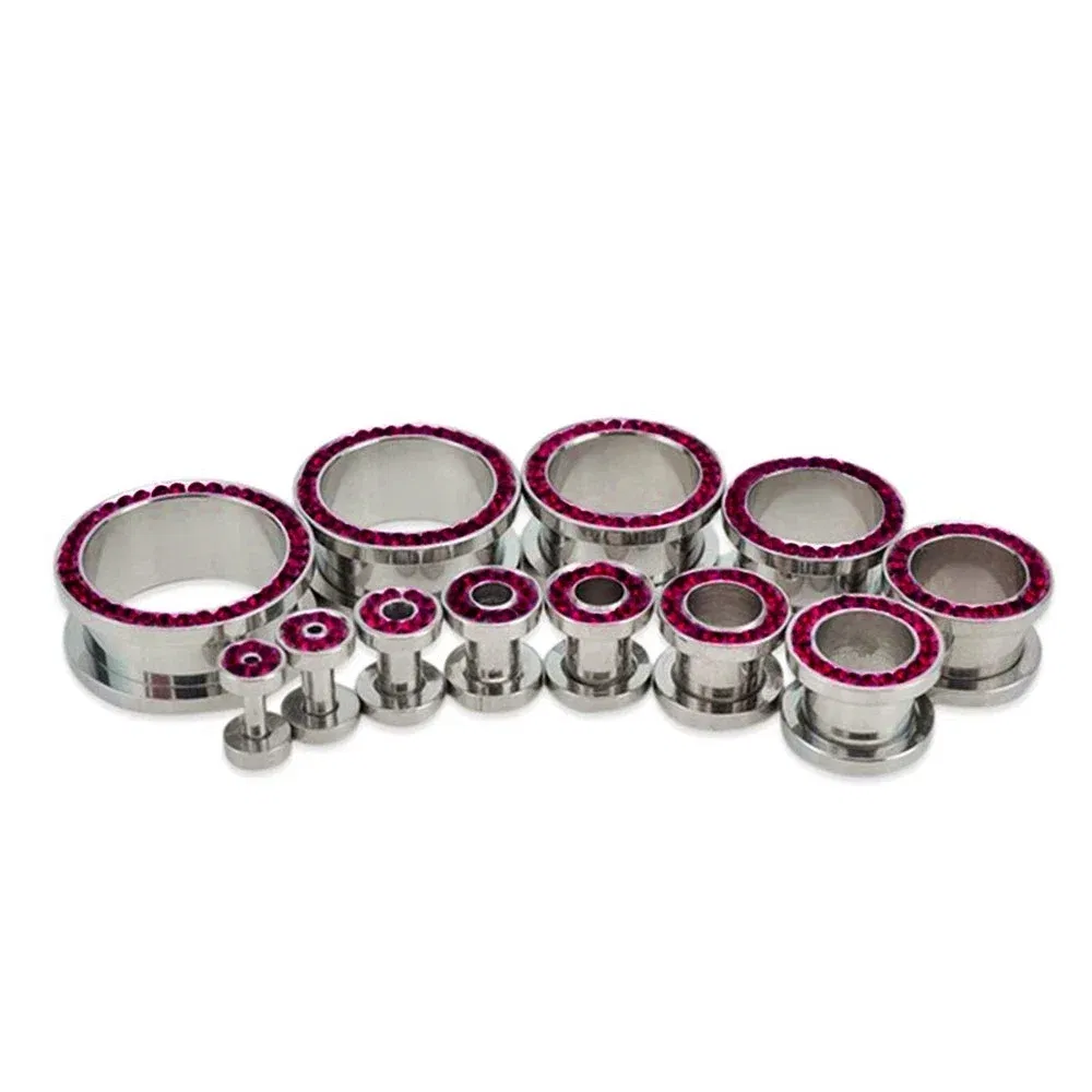 Metal color: Rhodium Plated, Main Stone Color: Yellow - 2pc Steel Multicolour Crystal Ear Plug Flesh Tunnel 8g ( 3mm ) - 1" ( 25mm ) Gauge Expander Stretcher Screw Fit