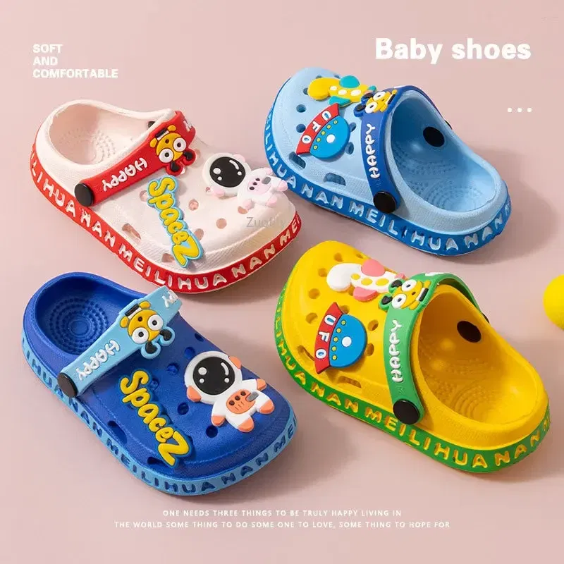 Color: Beige, Shoe Size: 4.5 - Children Garden Shoes Cute EVA Cartoon Beach Sandals Babies Summer Slippers High Quality Soft Kids Outdoor Slippers Flip Shoes