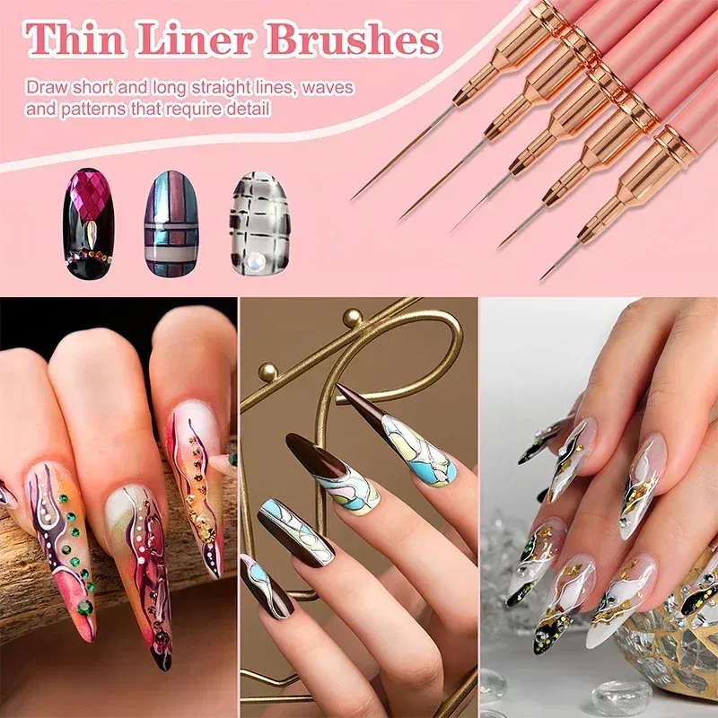 Color: Orange - 1Pcs French Stripe Nail Art Liner Brush Set Pink Tips Ultra-thin Line Drawing Pen Carved UV Gel Painting Brushes Manicure Tools