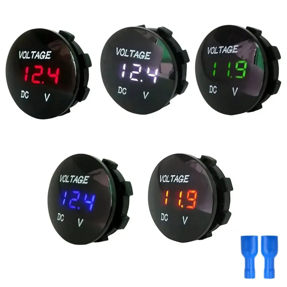 Color: Silver - DC 5V-48V LED Mini Round Waterproof Motorboat Motorcycle Panel Digital Voltmeter Tester Monitor Display Voltmeter