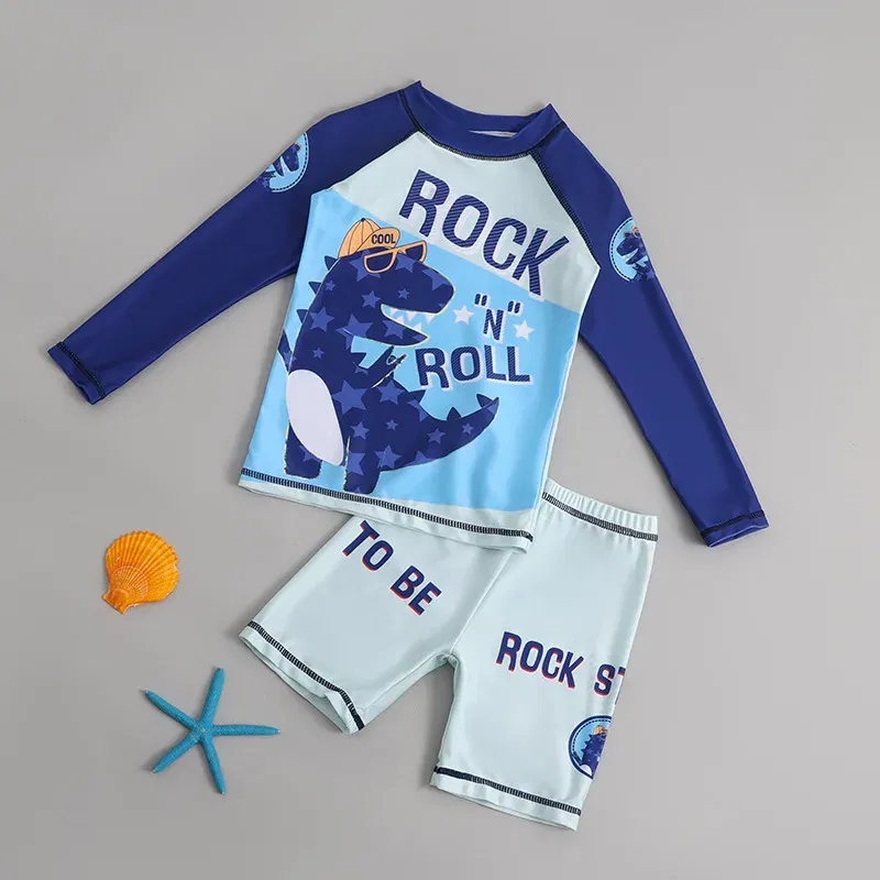 Color: Gold, Kid Size: 18M - Children Swimsuit Kids Boys Girls Swimwear Children Surfing Wear Sunscreen Quick Dry Swimwear Car Cartoon Swimsuit Beach Wear