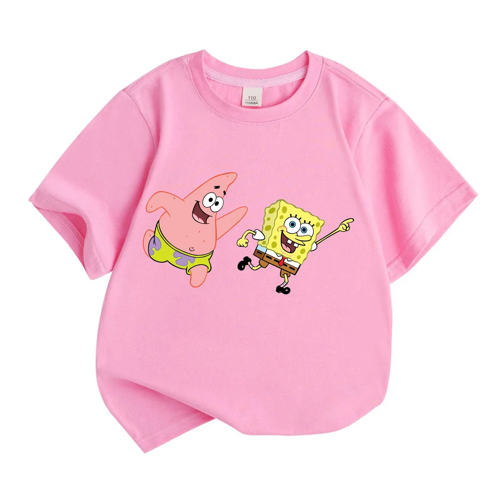 Color: Pink, Kid Size: 9T - Mr. Krabs Squidward Sandy Spongebob T-shirt 100%Cotton Children Round Neck Short-sleeved Boys Girls Fashion Kids Clothes