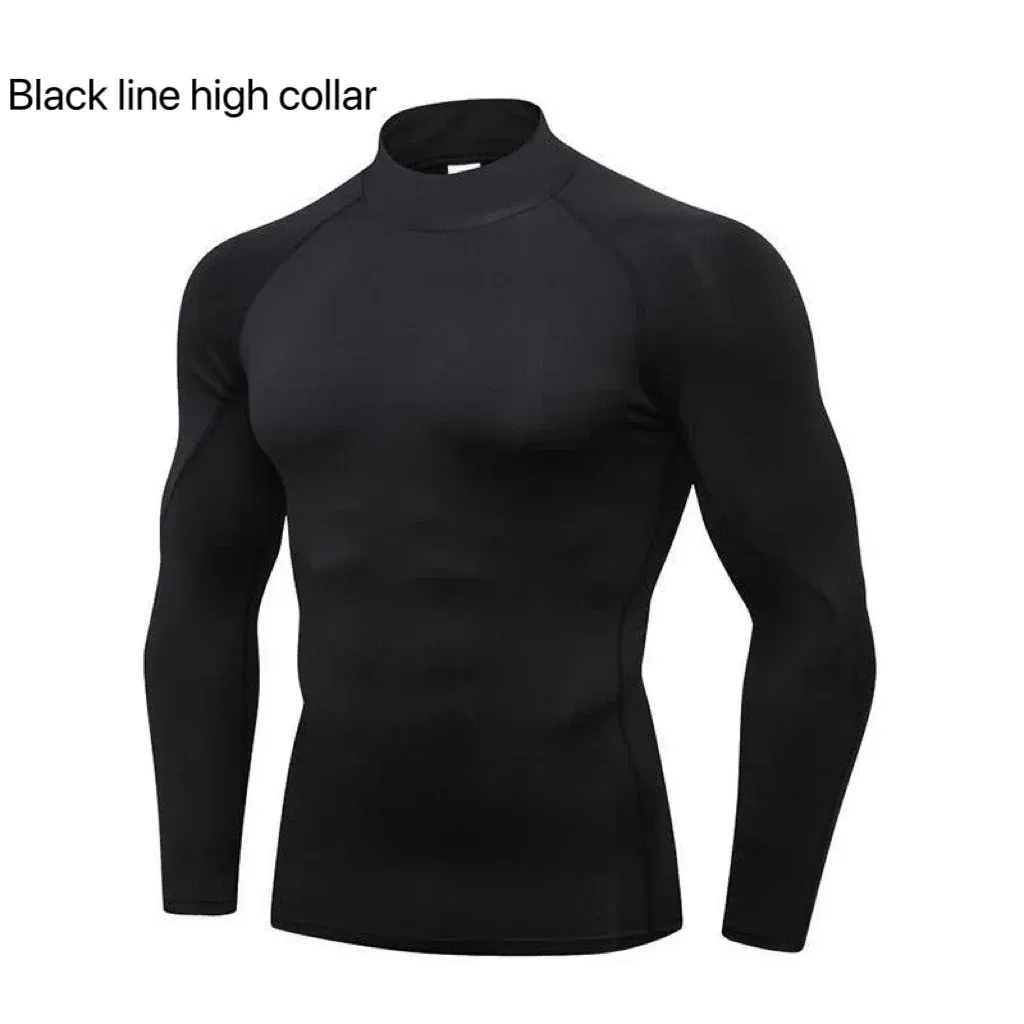 Color: Beige, Size: XXL - Men's Quick Dry Running T-shirt Workout Compression Shirt Turtleneck Long Sleeve Rash Guard Gym Base Layer Athletic Undershirt