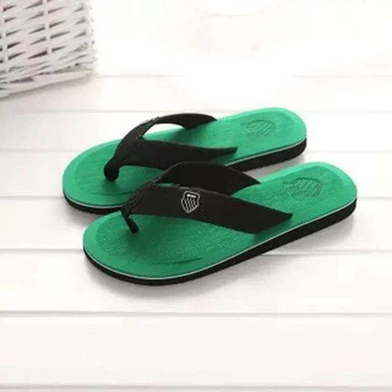 Color: green, Shoe Size: 44 - 2024 New Shoes Men Summer Men Flip Flops High Quality Beach Sandals Anti-slip Zapatos Hombre Casual Shoes Man Slippers