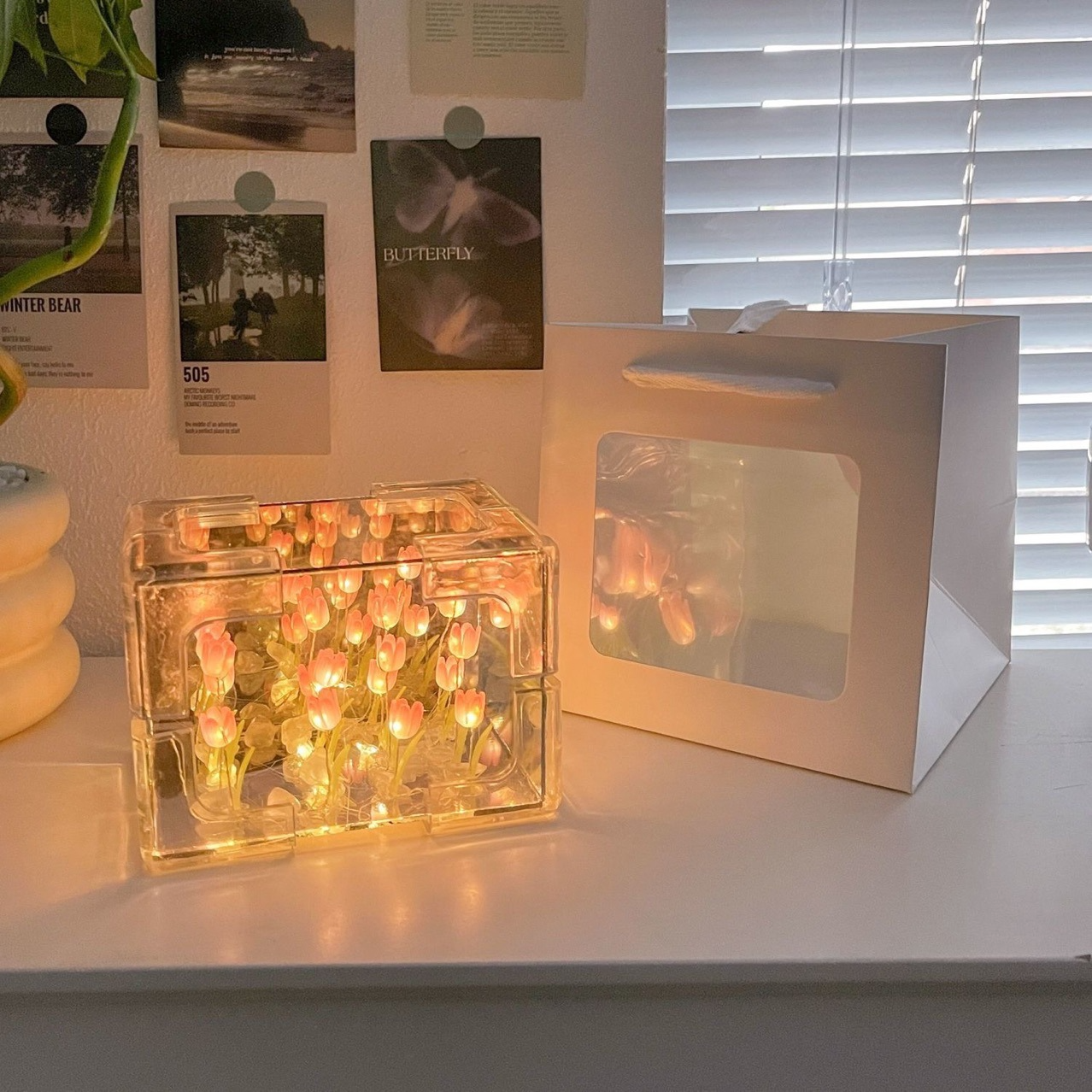 DIY Flowers Mirror Cube Lamp