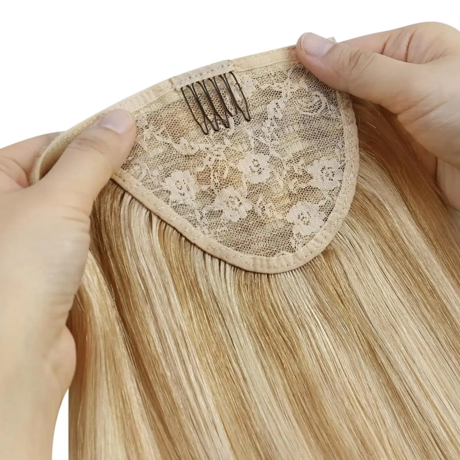 Color: #16, Life Span: 6 Months With Proper Care, Stretched Length: 14inches - VeSunny Human Hair Ponytail Light Blonde Mix Golden Blonde Real Hair Ponytail Extension Highlights Blonde Ponytail Hair 80g