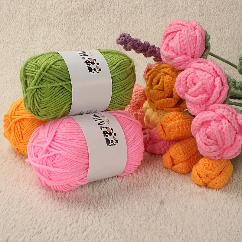Color: Yellow - 150g 5-strand Milk Yarn Handmade Medium Thick DIY Woven Doll Sweater Flower Hat Scarf Yarn Ball