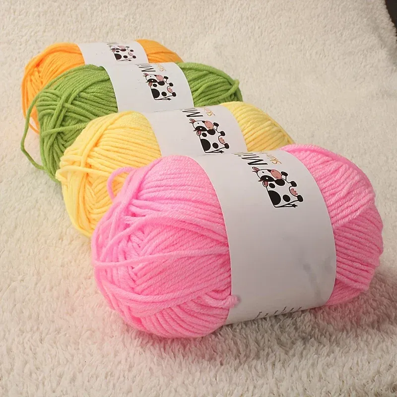 Color: Yellow - 150g 5-strand Milk Yarn Handmade Medium Thick DIY Woven Doll Sweater Flower Hat Scarf Yarn Ball
