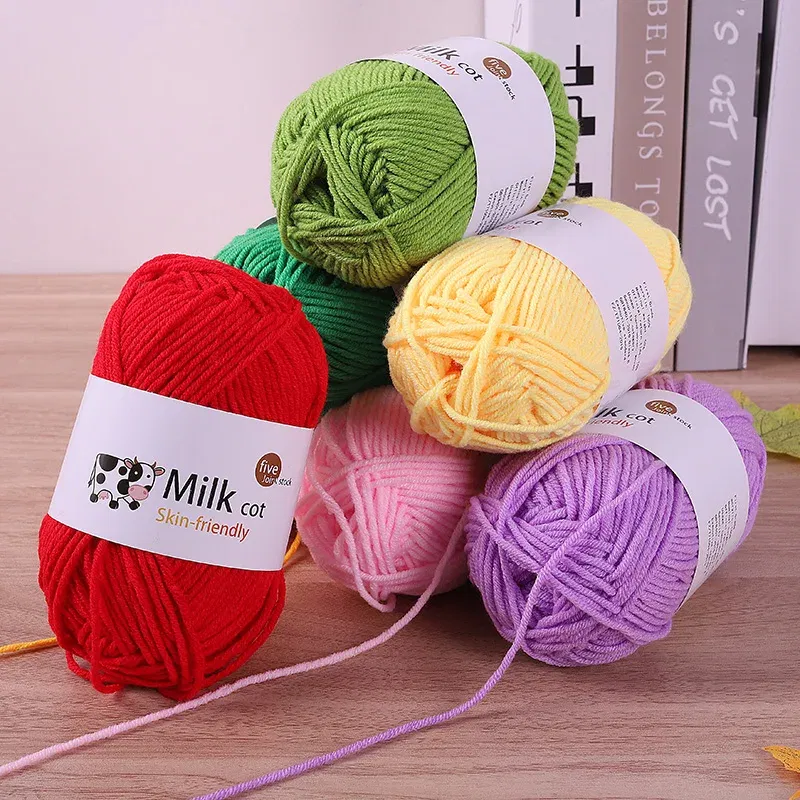 Color: Yellow - 150g 5-strand Milk Yarn Handmade Medium Thick DIY Woven Doll Sweater Flower Hat Scarf Yarn Ball