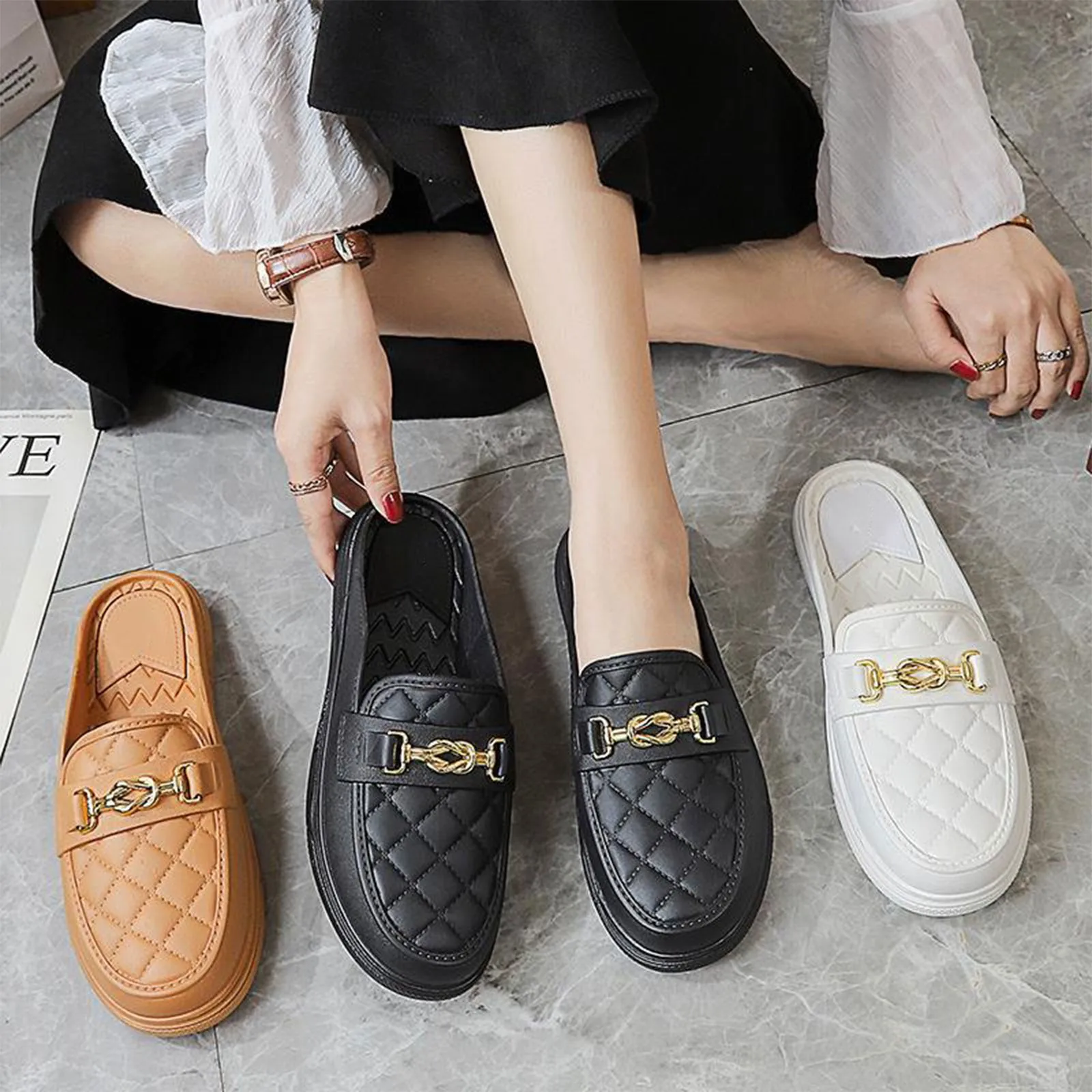 Color: black, Shoe Size: 37 - Summer New Style Women's Soft Bottom Anti-slip Versatile Outer Wear Beach Flat Bottom Lazy Person One Step Casual Half Slippers
