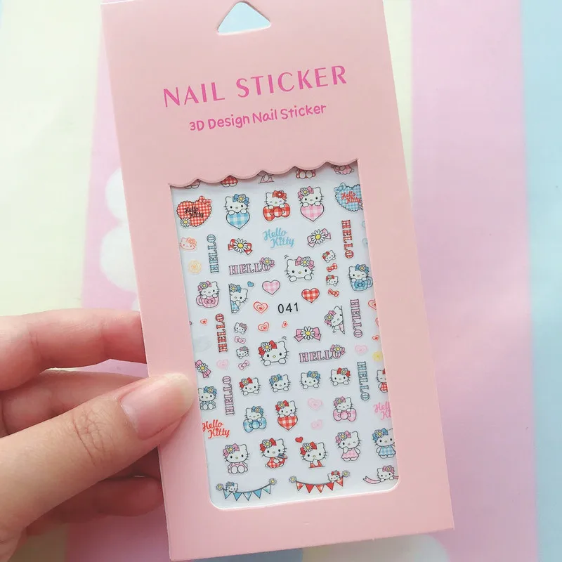 Color: Blue - 1PCS Hello Kitty 3D Nail Stickers Press on Nails Mickey Mouse Donald Duck Stitch Cartoon Stickers Nail Art Decoration