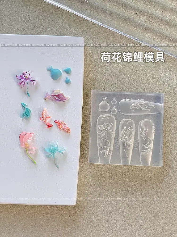 Color: Pink - 1pc Snake Flamingo Jellyfish Dragon Dtream 3D Acrylic Mold Nail Art DIY Silicone Nail Art Templates Nails Mold