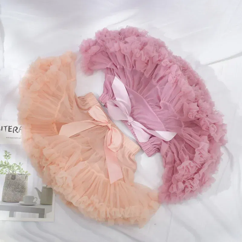 Color: Red, Kid Size: 4T - Baby Girls Tulle Tutu Skirt Ballerina Pettiskirt Fluffy Children Ballet Skirts For Party Dance Princess Girl Tulle Clothes 1-10Y