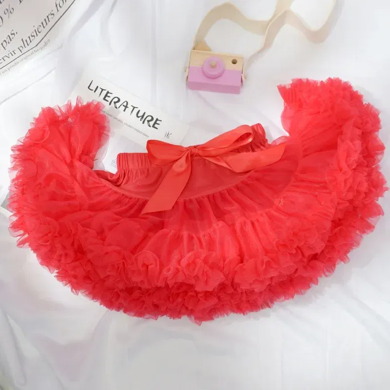 Color: Red, Kid Size: 4T - Baby Girls Tulle Tutu Skirt Ballerina Pettiskirt Fluffy Children Ballet Skirts For Party Dance Princess Girl Tulle Clothes 1-10Y