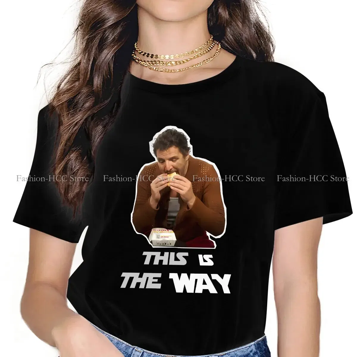 Color: WHITE, Size: L - This Is The Way Eating Empanada Fashion Polyester TShirts Pedro Pascal American Actors Momen Style Streetwear T Shirt O Neck