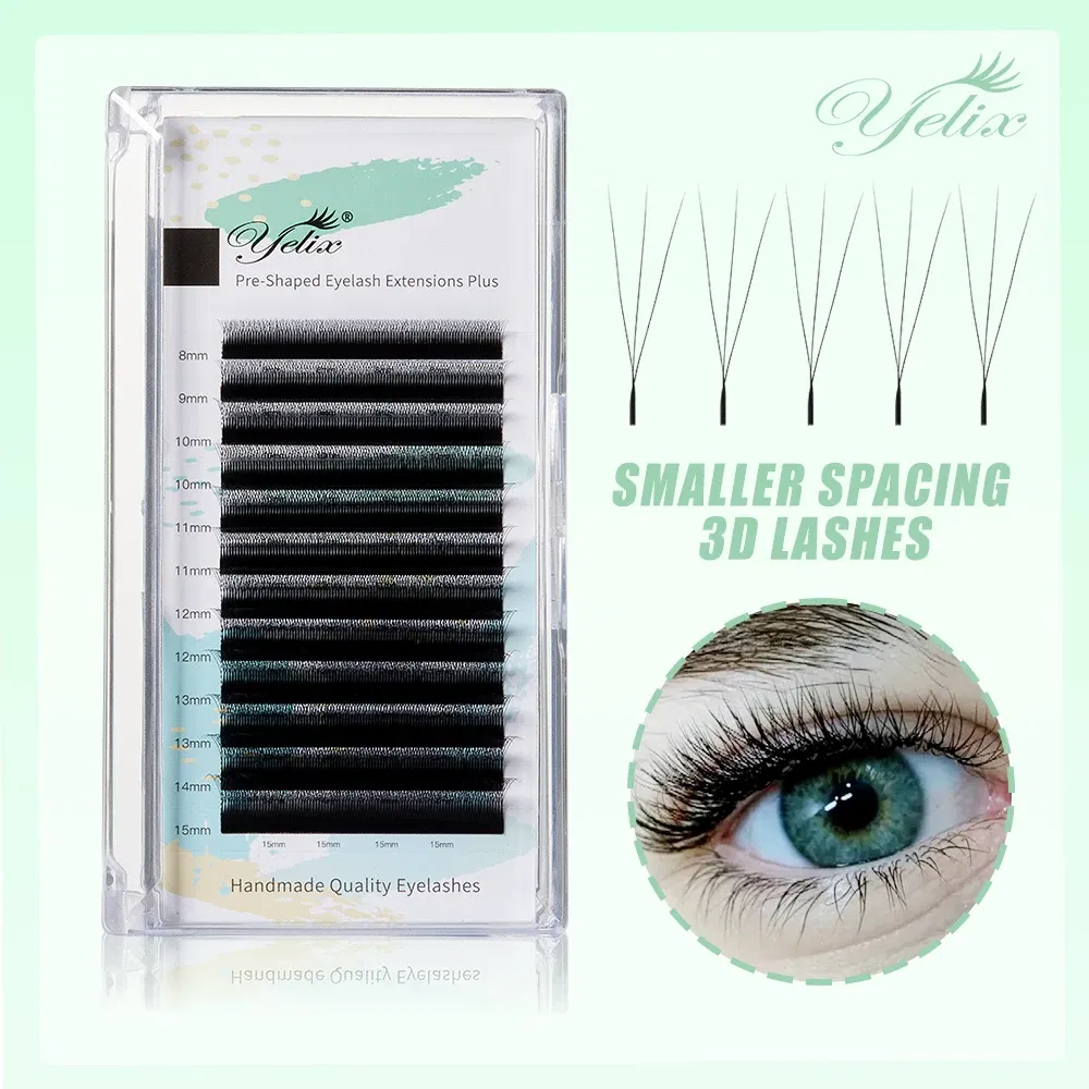 Curl: D, Thickness: 0.07mm, Length: 7mm - Yelix Smaller Opening 3D Lashes Narrow 3D W Shape Eyelash Extension Premade Volume Fan Lashes Natural Soft Eyelash