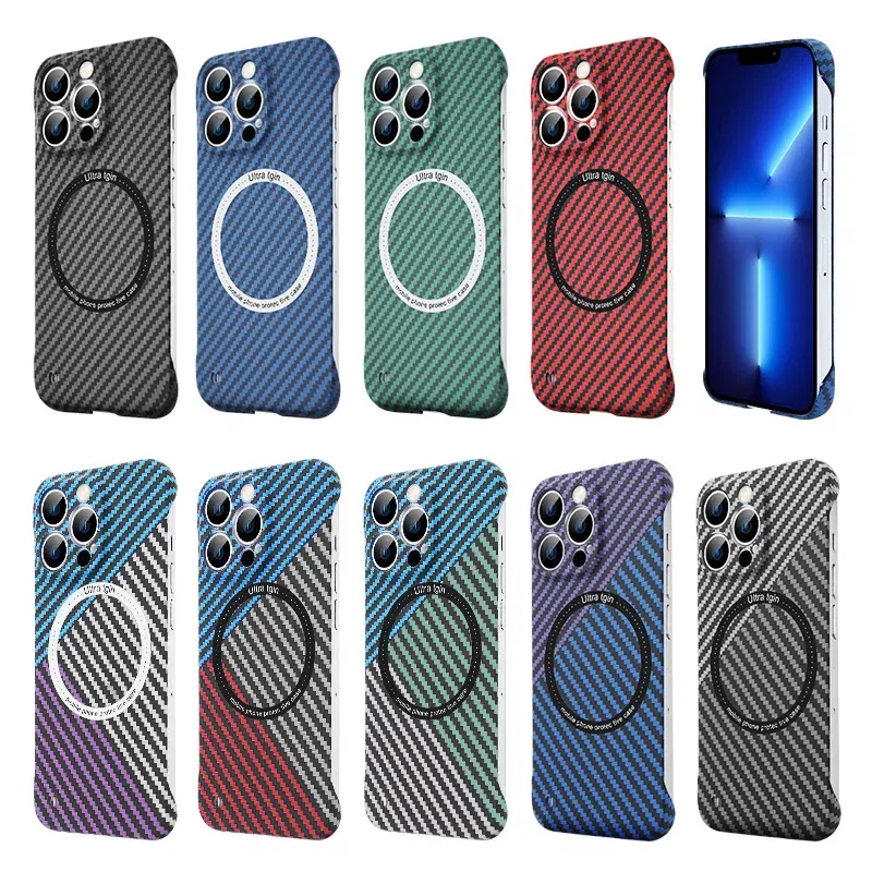 Color: Claret, Material: Cotton Fabric - Luxury Carbon Fiber for iPhone 11 14 Plus 12 13 Pro Max Magsafe Case Magnetic Wireless Hard Thin Slim Cover for iPhone 13 14 Max