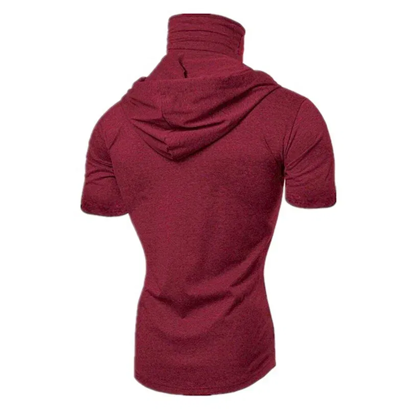 Color: black, Size: XL - Mens Gym Thin Hoodie Short Sleeve Hoodies With Mask Sweatshirt Casual Splice Large Mask Hoodie Sweatshirt Hooded Tops Cycling