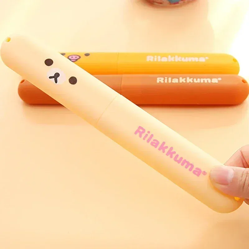Color: Beige - Portable Toothbrush Cover Holder Bear Cute Animal Outdoor Travel Hiking Camping Toothrush Cap Case Protect Storage Cute Box