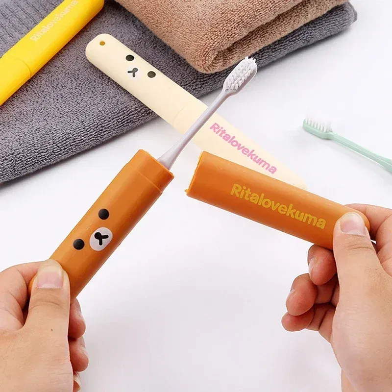 Color: Beige - Portable Toothbrush Cover Holder Bear Cute Animal Outdoor Travel Hiking Camping Toothrush Cap Case Protect Storage Cute Box