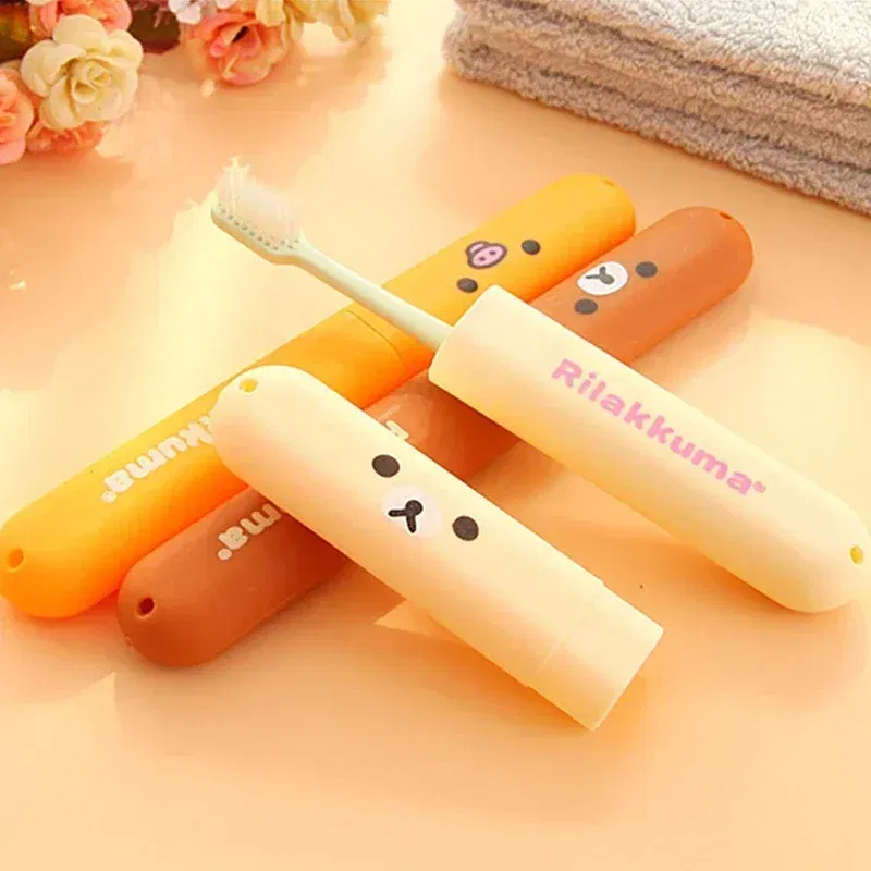 Color: Beige - Portable Toothbrush Cover Holder Bear Cute Animal Outdoor Travel Hiking Camping Toothrush Cap Case Protect Storage Cute Box