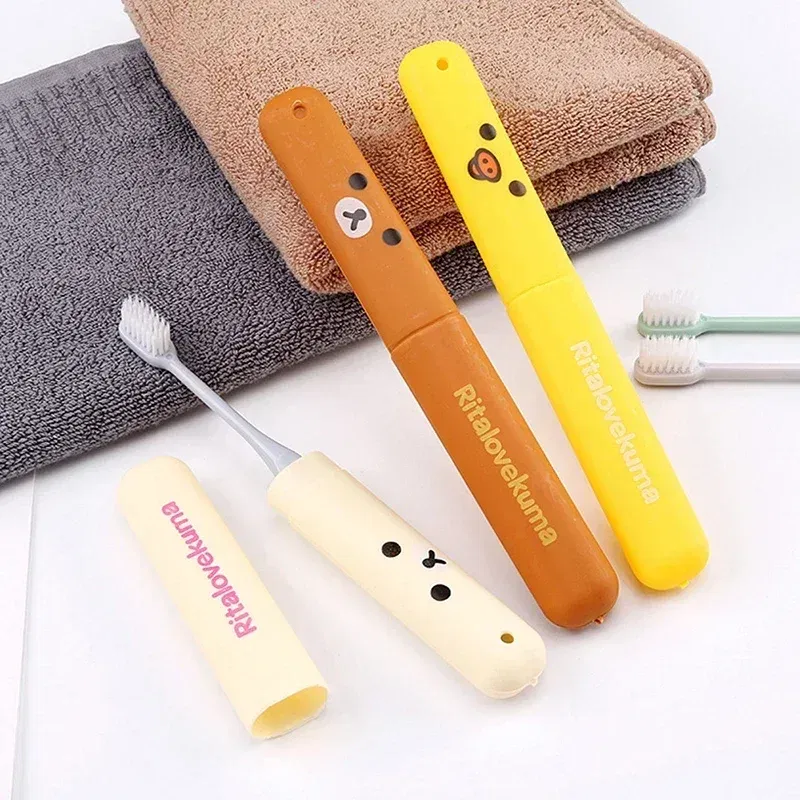 Color: Beige - Portable Toothbrush Cover Holder Bear Cute Animal Outdoor Travel Hiking Camping Toothrush Cap Case Protect Storage Cute Box