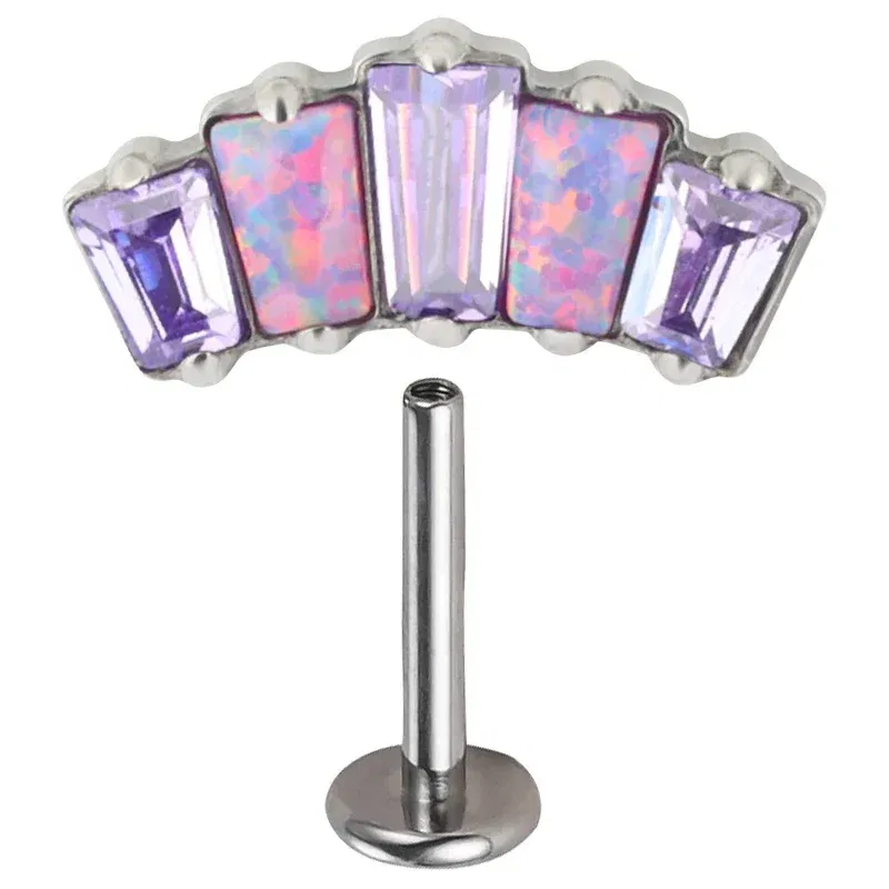Metal color: Pink, Main Stone Color: Pink, Ships From: CHINA - G23 Titanium Ear Studs 5 Oblong CZ Blaze Curve Top Threaded Labret PIERC Lip Stud Ear Cartilage Tragus Helix Piercing Jewelry