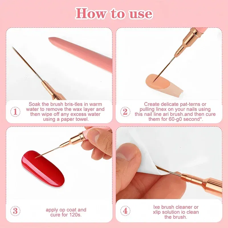 Color: Dark Khaki - 1Pcs French Stripe Nail Art Liner Brush Set Pink Tips Ultra-thin Line Drawing Pen Carved UV Gel Painting Brushes Manicure Tools