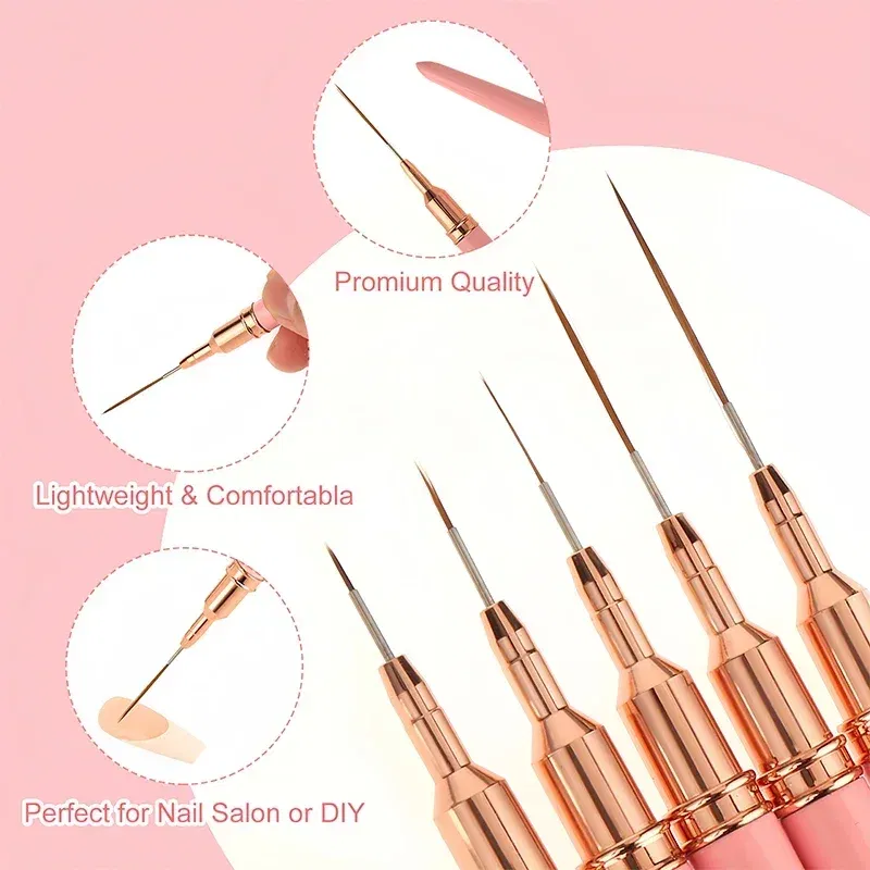 Color: Dark Khaki - 1Pcs French Stripe Nail Art Liner Brush Set Pink Tips Ultra-thin Line Drawing Pen Carved UV Gel Painting Brushes Manicure Tools