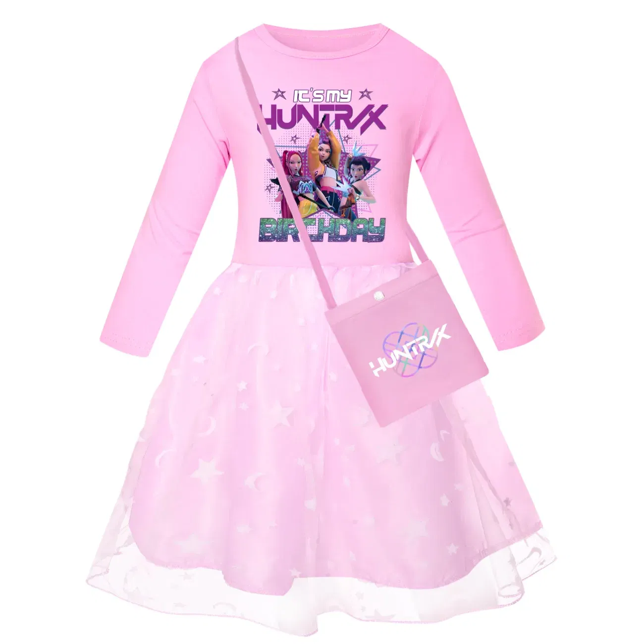 Color: Pink, Kid Size: 12 - KPop Demon Hunters Kids Clothes Long Slevess Dresses Cotton Rainbow Full Dress Teen Fashion Girl's Clothing Party Clothes 5001