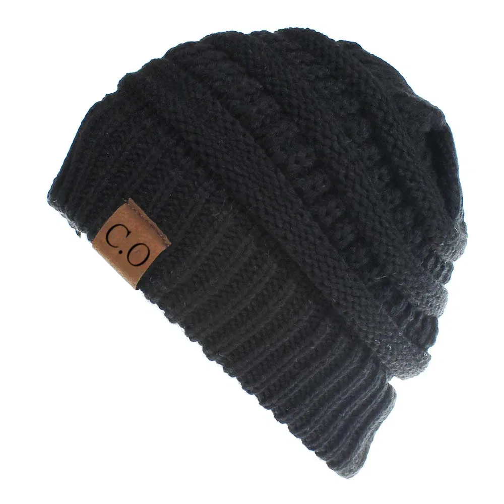 Color: WHITE - New Lady Knitted Hats for Women Girls Skiing Baseball Cap Openings Horsetail Hat