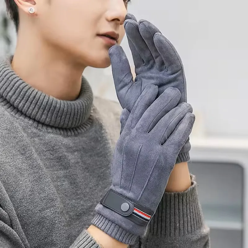 Color: WHITE - Men's Winter rп?µр?‡?°?‚ки Suede Warm Split Military Finger Gloves Outdoor Riding Ski Fishing Male Touch-Screen Mittens